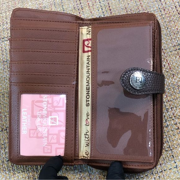 W STONE MOUNTAIN Brown Leather Check Book 20 Card Slips 4 Billfolds Long Wallet - Picture 5 of 17